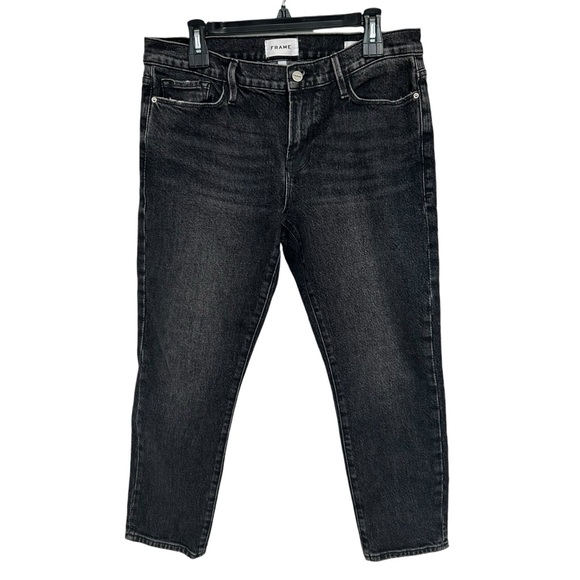 FRAME Le Garçon Cropped Jeans Sz 8 Black Distressed - Picture 2 of 10